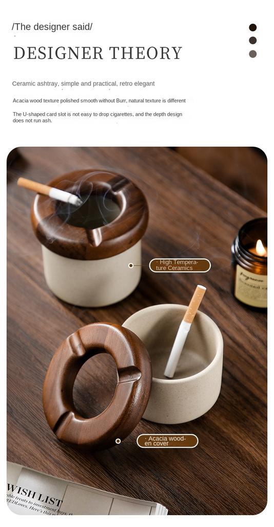 BRWindproof Ceramics Ashtray Living Room with Lid Anti Fly Ash Ceramic Cigar Ashtray Decoration Chinese Home Decoration Art GiftEY
