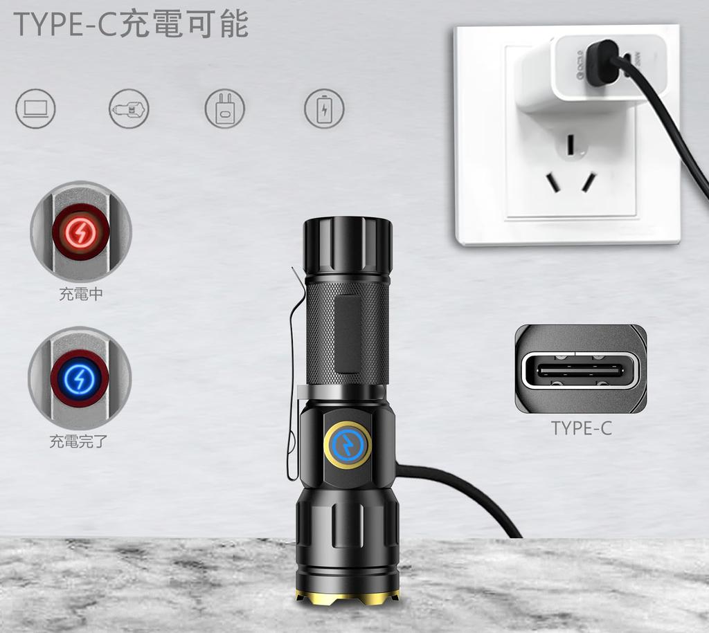 Powerful LED Flashlight with 2025 Latest USB Focused LED Battery Handheld Adjustable Mini 5 IPX7 Outdoor EDC Flashlight for Disaster Military Power