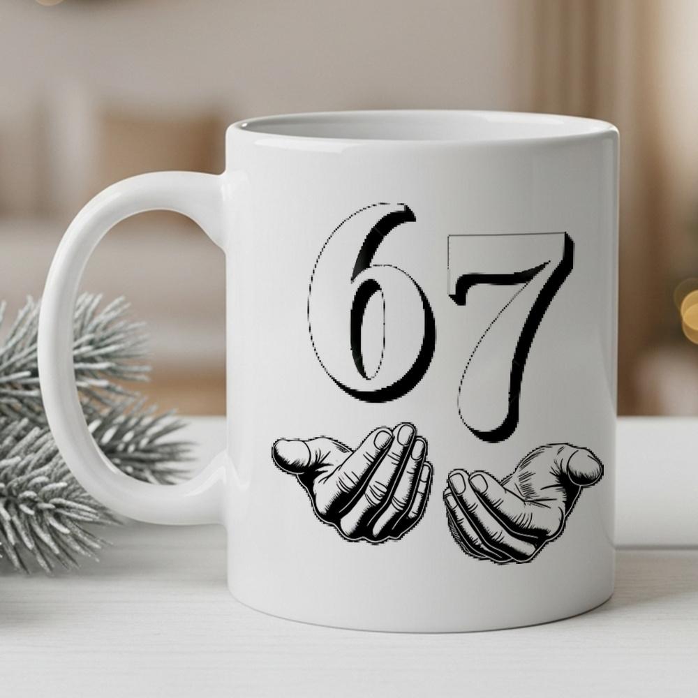 1 Vintage 67 Number Pattern Ceramic Coffee Mug with Handle | Durable Everyday Mug, Suitable for Home and Office 320ml