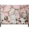 LS Photography Background Cute Elephant Bow Floral Decor Baby Shower Birthday Cake Smash Kids Portrait Photo Backdrop Studio
