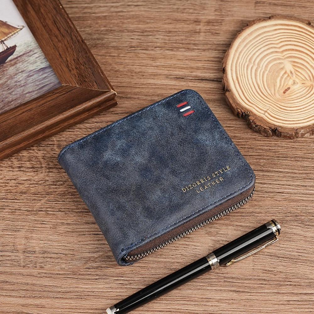 PU Three Fold Wallet Short Zipper Coin Purse New Men's Wallet Student