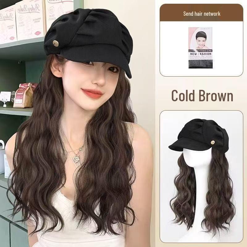 Women's Cloud Octagonal Wig Hat - Natural Full Coverage with Big Waves for Autumn and Winter Fashion