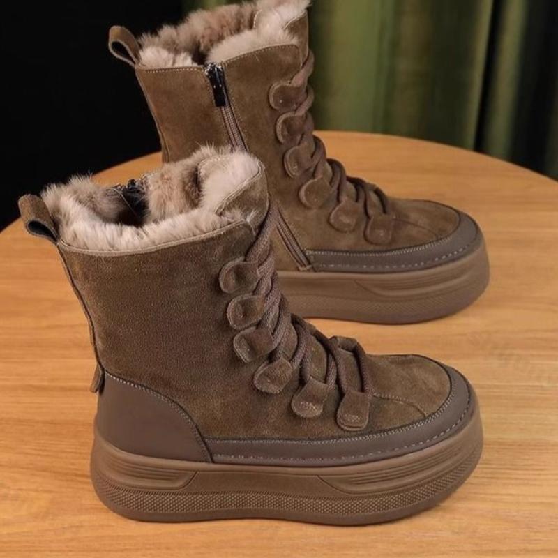 Fashion Outdoor Travel Boots Women Suede Mountaineering Boots Thick Fur Mid-Calf Snow Boots 2025 Winter Platform Cotton Shoes