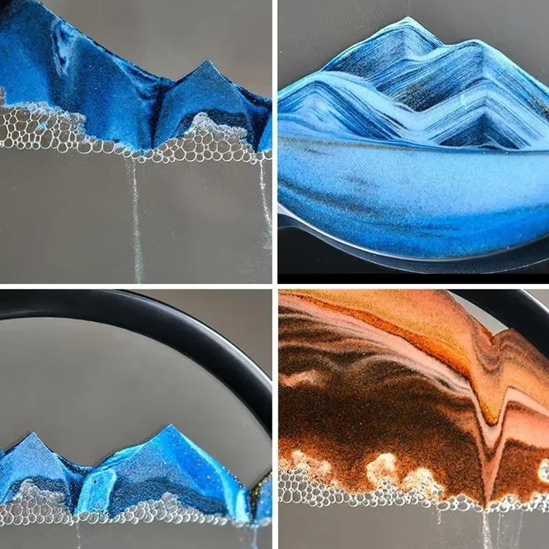 3D Moving Sand Art Picture Round Glass Deep Sea Sandscape Hourglass Quicksand Craft Flowing Painting Office Home Decor Gift 7in