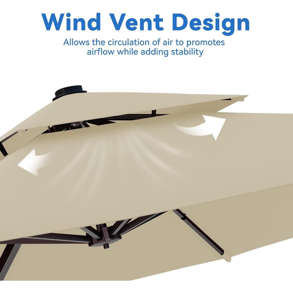 10x13FT Cantilever Outdoor Patio Umbrellas, Double Top Large Rectangle Umbrella, Heavy Duty 360° Outdoor Sun Shade Umbrella