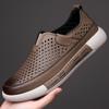 Men's Summer 2026 Breathable Leather Slip-on Sandals - Round Toe, Perforated Design