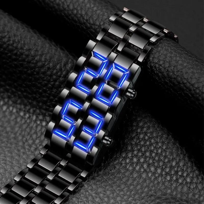 

Fashion Red Led Display Digital Electronic Lava Stainless Steel Men Women s Wristwatch Relojes Rectangle Wristwatch Cool Clock black blue