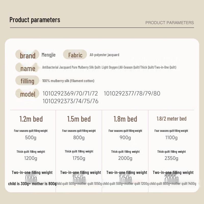 

Mengjie Light Oxygen 100% Mulberry Silk Antibacterial Jacquard All-Season Quilt