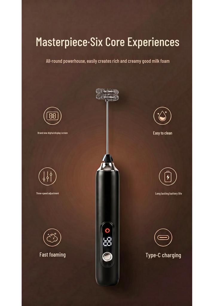 Smart Digital Milk Frother with Type-C Charging – Handheld Egg Beater & Coffee Frother