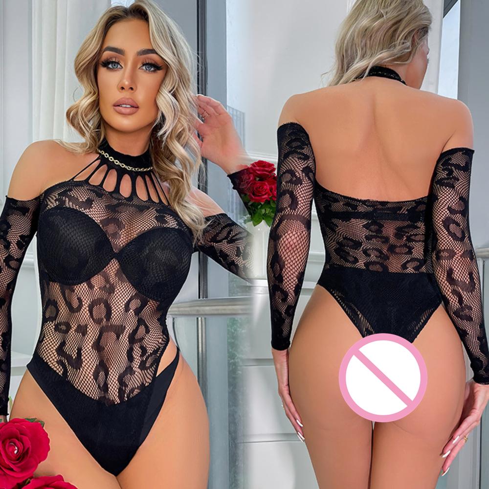 Women Sexy Mesh Bodysuit Shapewear Lingerie Outfit Erotic Fishnet Hollow Out Transparent Slim Mini Underwear Suit Costume