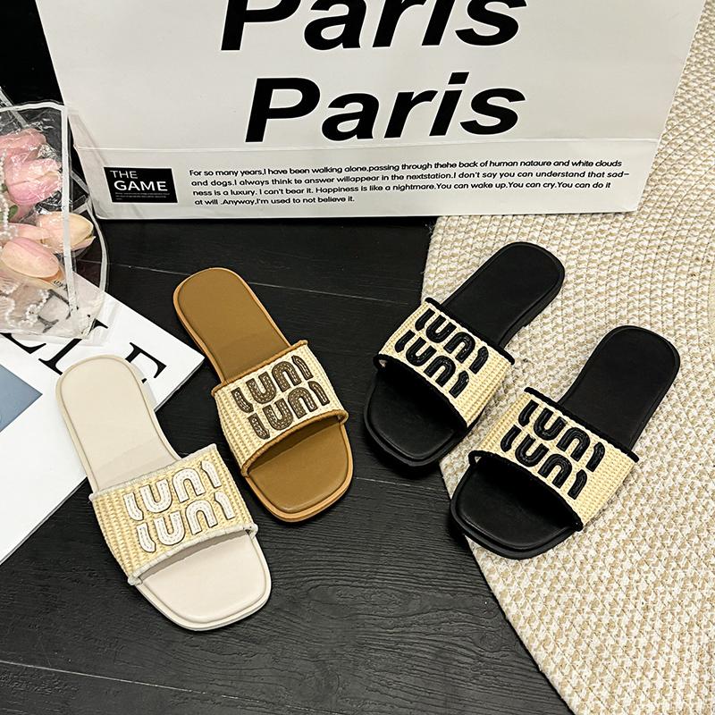 Letní dámské pantofle Plážové ležérní Odolné Vodotěsné pantofle Dovolená Retro Pletené Plážové pantofle Mujer De Zapatillas