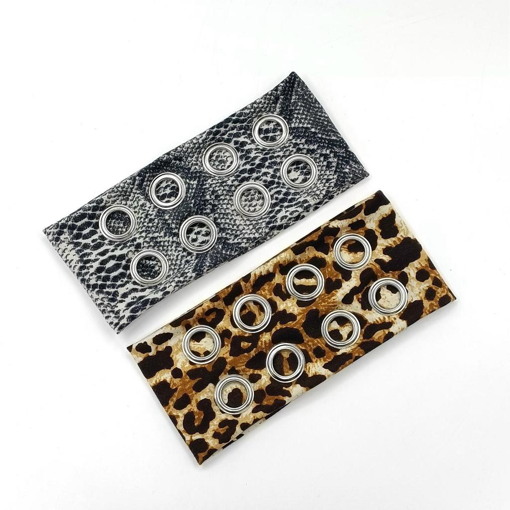 Girl Hollowed Eyelets Wide Elastic Headband Stretchy Metal Rock Steampunk for Sports Headbands Hair Accessories Leopard Print