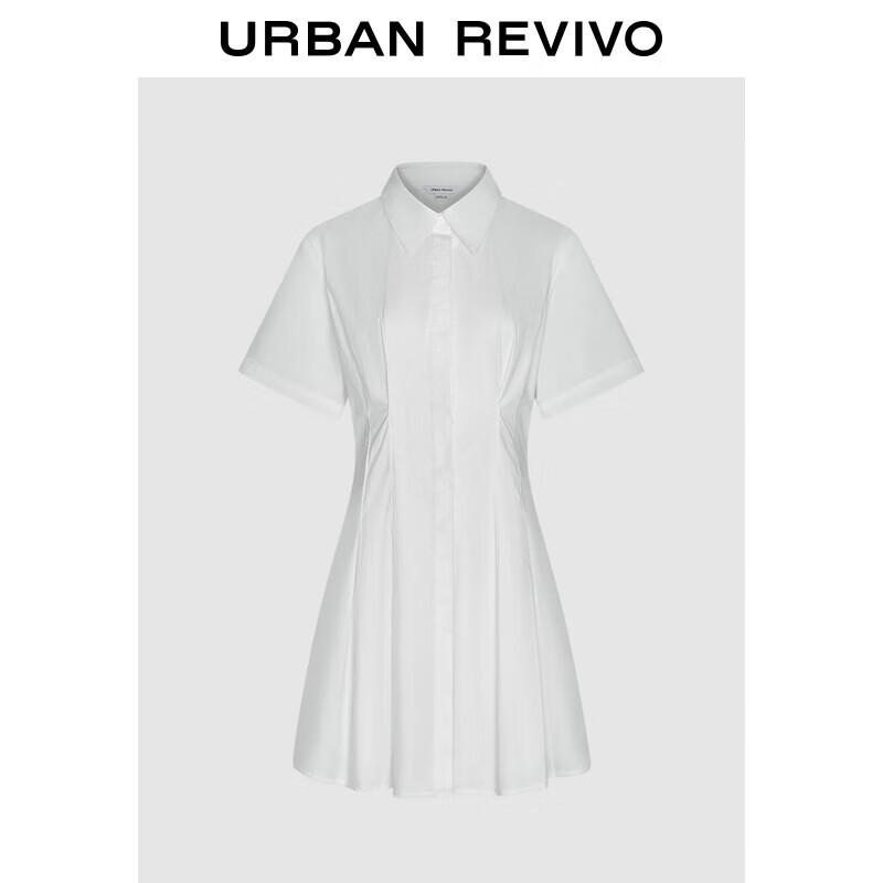 UR 2024 Summer Pleated Slim-fit Short Sleeve Cotton Dress S