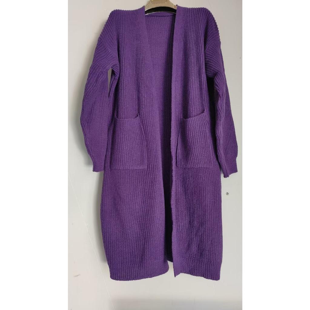 Fortykket høst- og vinterkåpe i strikket genser for kvinner, løstsittende og allsidig basisplagg, langermet strikket cardigan, jakke i middels lengde