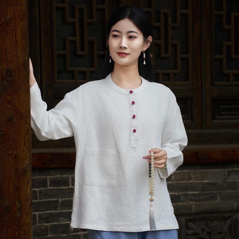 Women's Spring-Summer Ramie Zen Practice Top - Chinese Retro Style