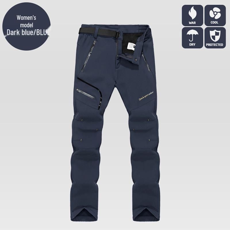 Men's and Women's Winter Fleece-Lined Windproof Pants: Warm, Thickened Softshell for Outdoor Wear, Available In Plus Sizes