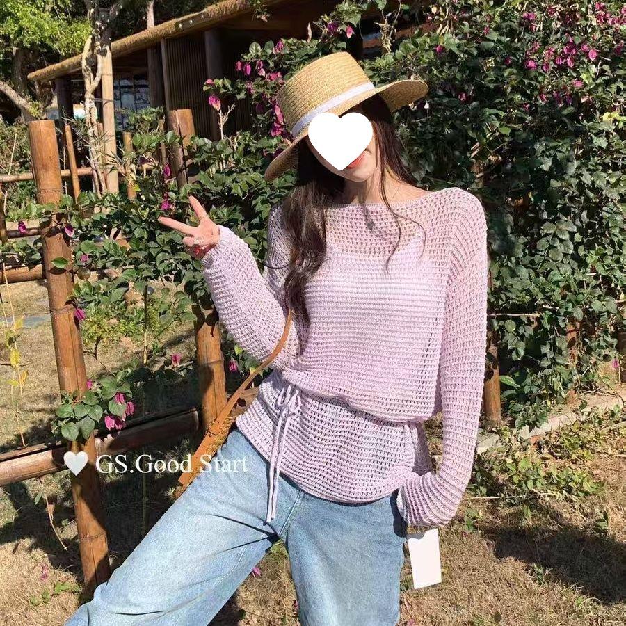 

Design 2025 Knitted Cutout Long Sleeve Loose Sweater Top with Round Neck and Sunscreen Cardigan S