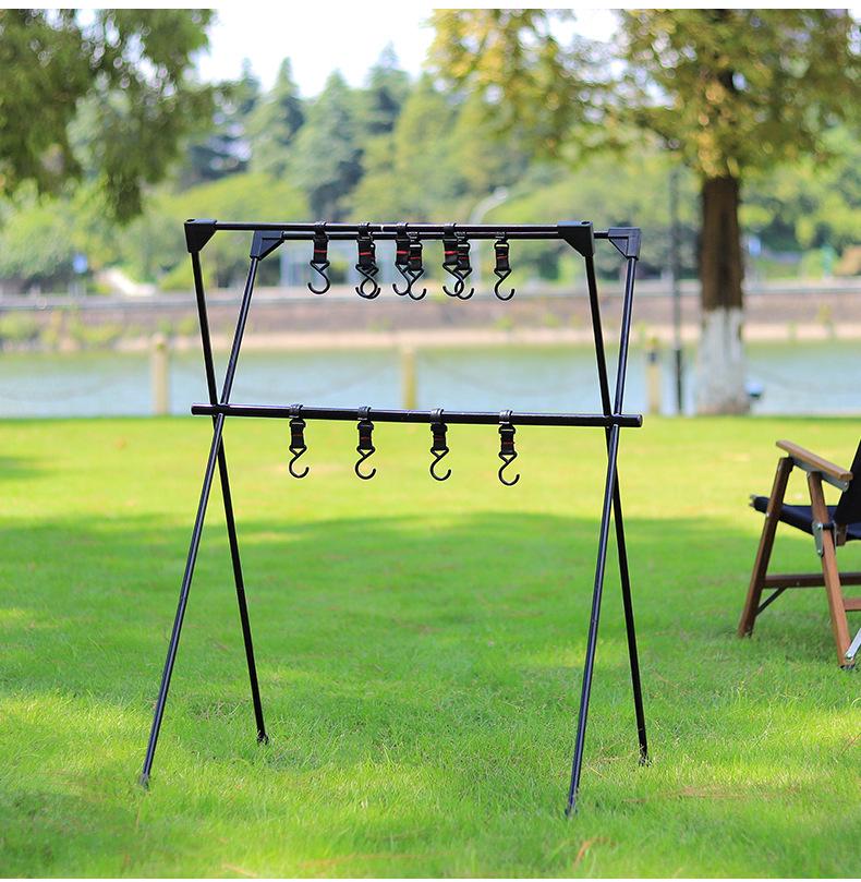 Portable Double-Layer Camping Storage Rack and Folding Lamp Stand