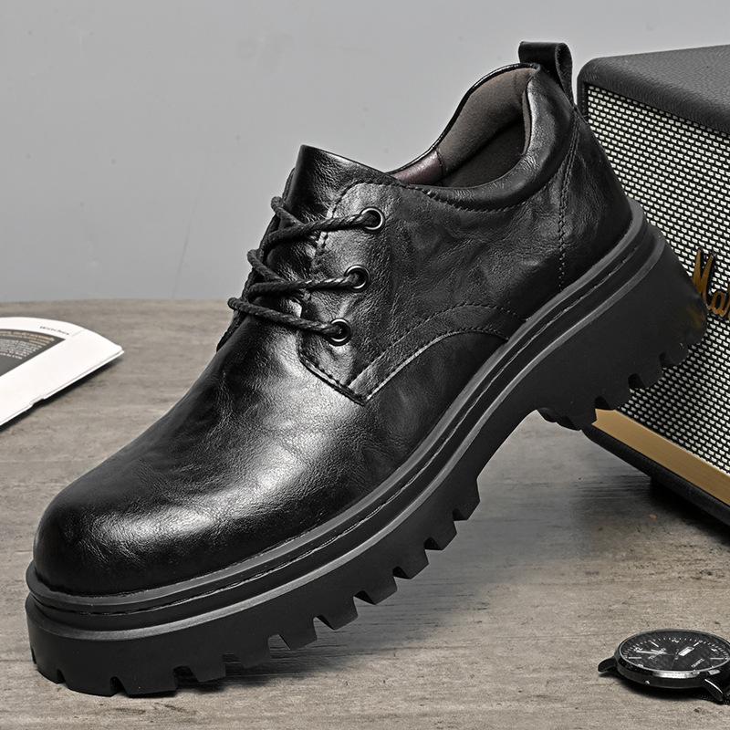 

2024 autumn new Douyin live broadcast hot-selling outdoor leisure versatile first-layer leather men s formal leather shoes 38 чёрный