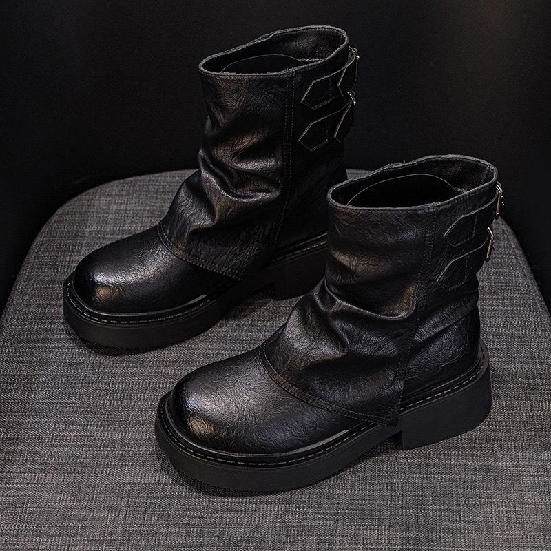 Short boots children's new autumn and winter pleated knight boots thick-soled trouser tube boots women's pile student boots