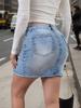 Puffanpop Women's High Waisted Stretchy Bodycon Denim Mini Skirt - Light Wash Distressed Frayed Hem Ripped Pencil Skirt for Casual Streetwear