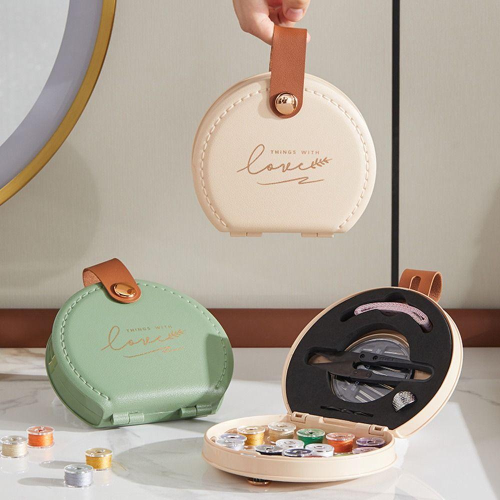 

Двухслойный мини-набор для шитья из искусственной кожи, коробка с игольными нитками, портативная дорожная швейная коробка, бытовая