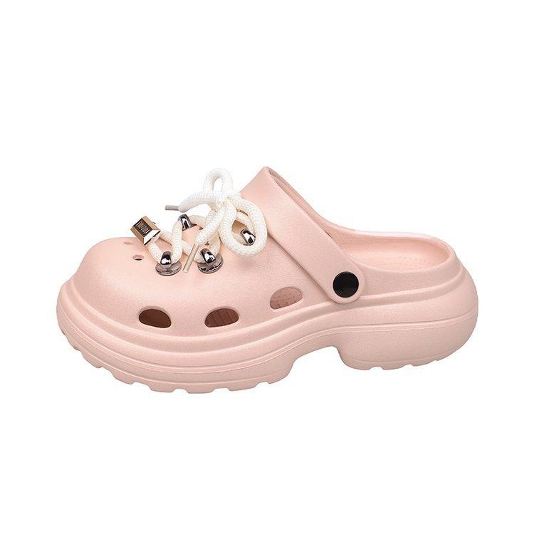 Platform women's shoes 2025 new beach sandals lace-up hole shoes Platform sole casual and comfortable versatile one-pedal sandals
