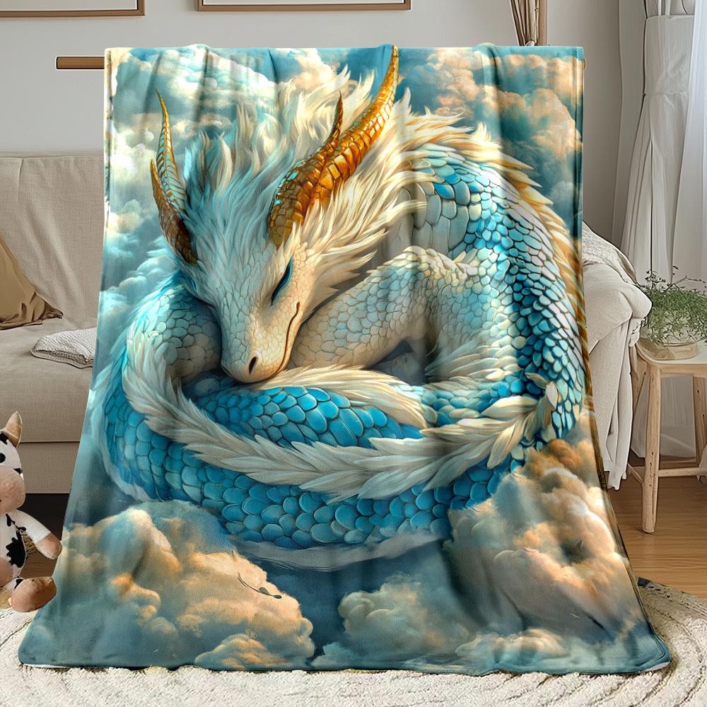 Dragon in Clouds Digital Print Throw Blanket,Soft Lightweight Warm Bedding Blanket for Bed Sofa Couch Office Travel Camping, 1PC