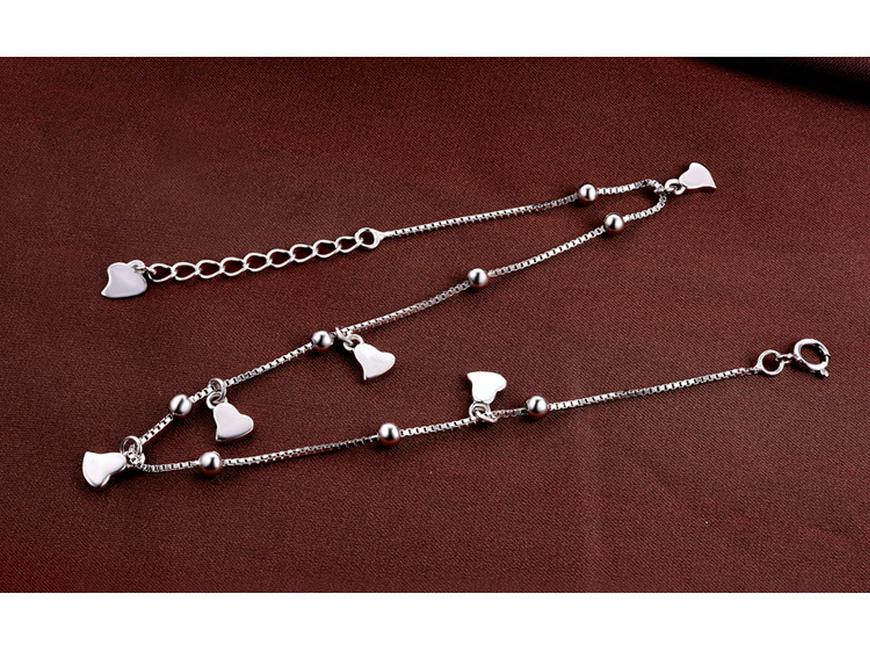 925 Silver Korean-Style Heart Anklet - Simple, Sweet, Fashion Jewelry for Women & Girls