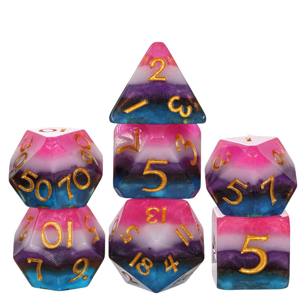 Cusdie 7Pcs Pride Flag Dice DND Trans-Pride D&D Dice Multicolor D4-D20 Polyhedral Dice Set for Role Playing Game Board Games