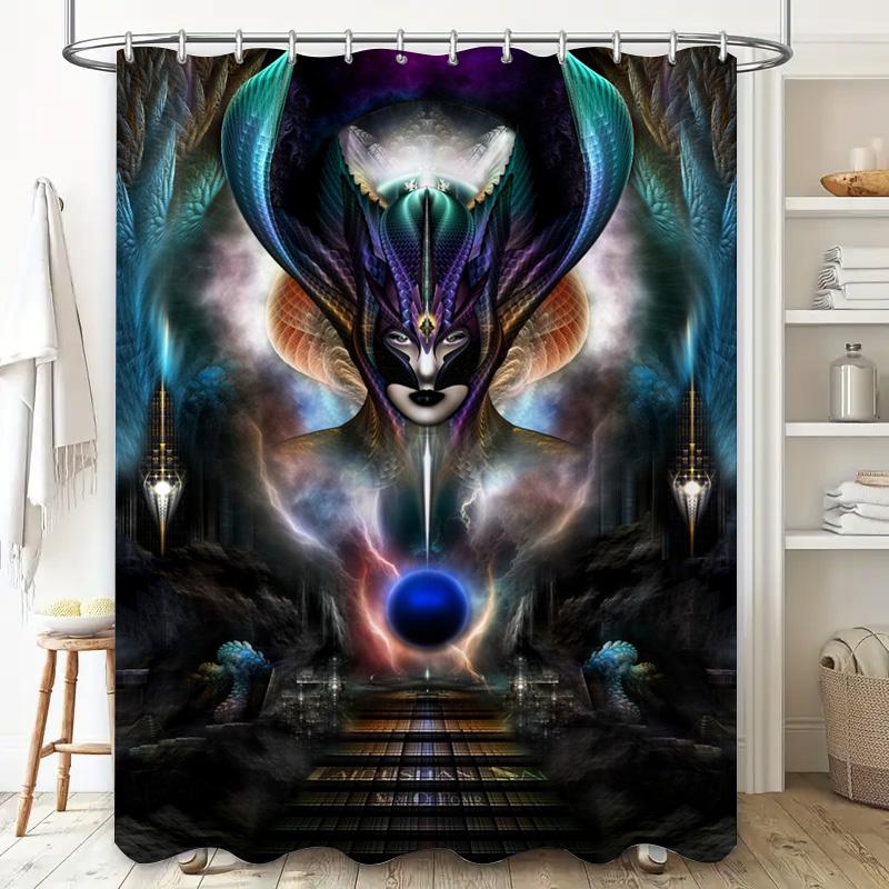 Blue White Shower Curtain Set with Sunburst Pattern for Bathroom Decoration Waterproof Fabric Shower Curtain for Bathtub and Sho