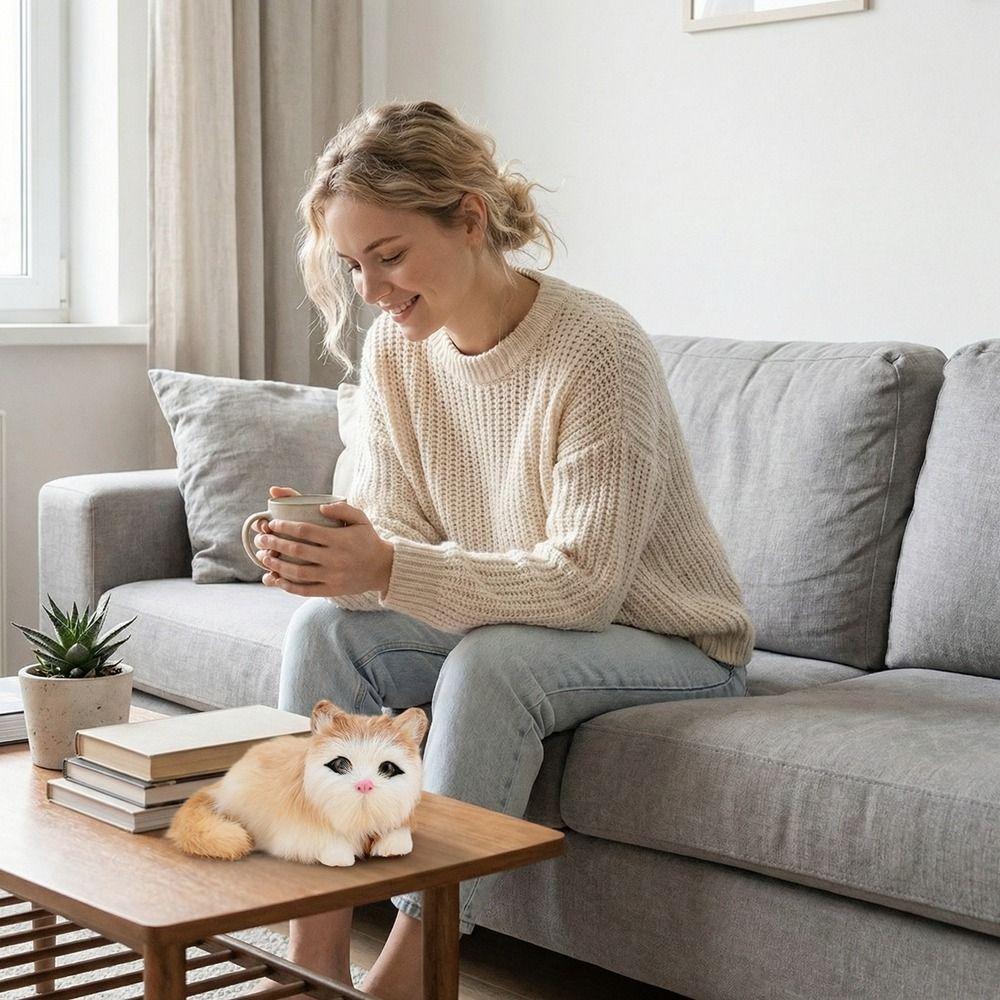 Cozy Fluffy Simulation Cat Doll Long Hair Realistic Kitten Decoration Home Decor