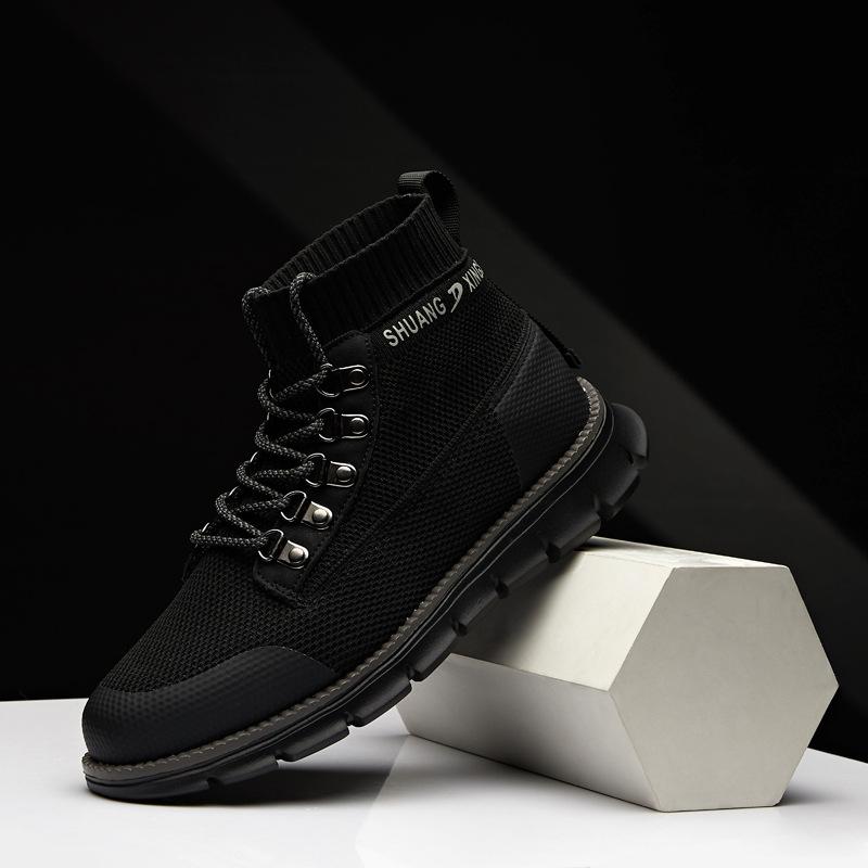 2024 New Men's High Top Knitted Fashion and Trendy Casual Shoes Spring and Autumn Outdoor Breathable Running and Sports Shoes