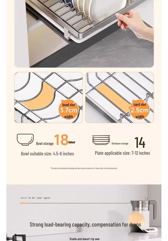 Pull-Out Drawer Dish Storage Rack - Punch-Free Kitchen Shelf and Draining Rack