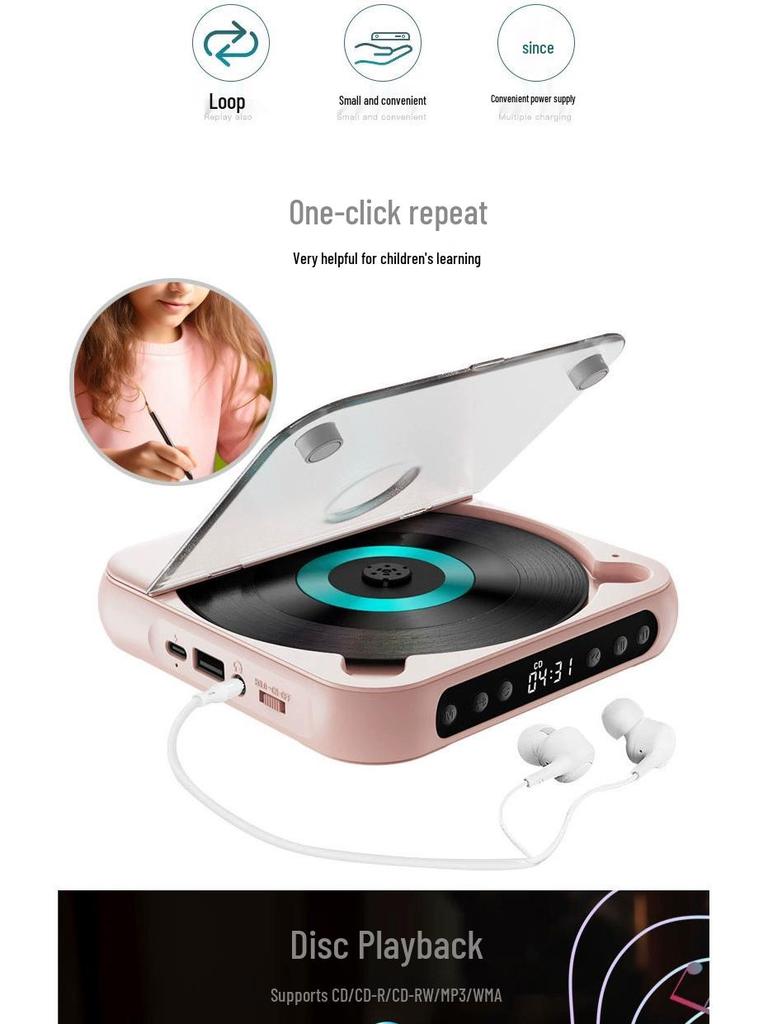 Tragbarer Mini-CD-Player mit Lautsprechern & Englisch-Hörwiederholer