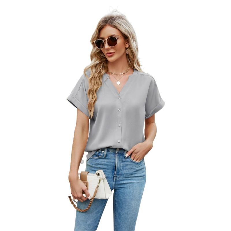 Sommer Neue Damen Kurzarm Shirt T-shirt Eis Seide Zou Bequeme V-ausschnitt Strickjacke Top S-2XL