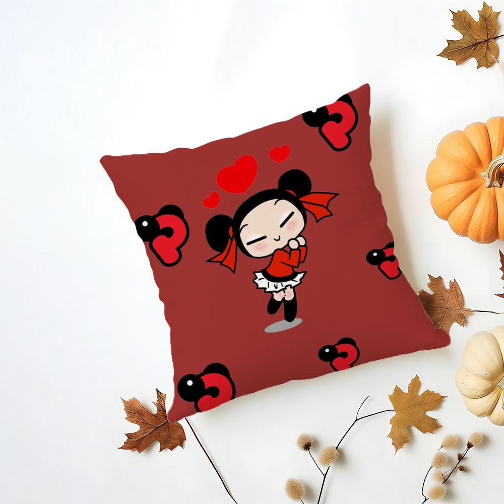 Kawaii PPucca Anime Cushion Cover Iceland Washable Linen Soft  for Daily Sofa Bed Home Room Decor