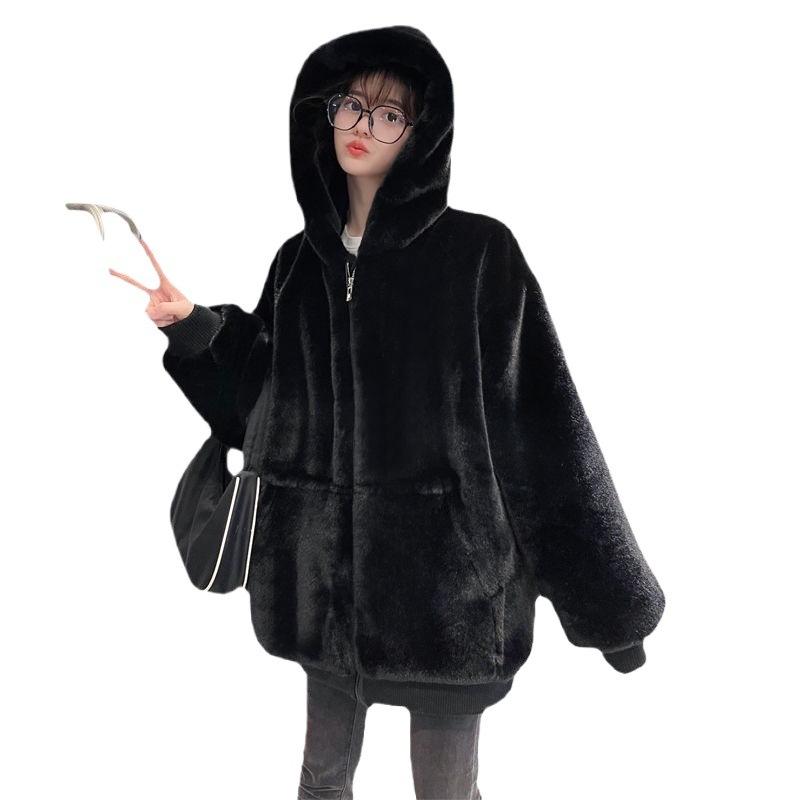 Winter new imitation Rex rabbit fur light thickened hooded coat lamb wool coat women