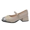 Mary Jane French fragrant high heels 2025 new high-end evening single shoes fashion leather shoes explosion beige thick heel