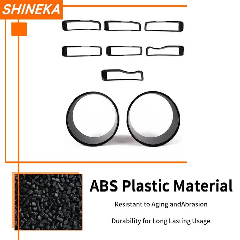SHINEKA ABS Car Exterior Front Headlight Lamp & Racing Front Grille Decoration Cover for Jeep Wrangler JL Gladiator JT 2018 Up