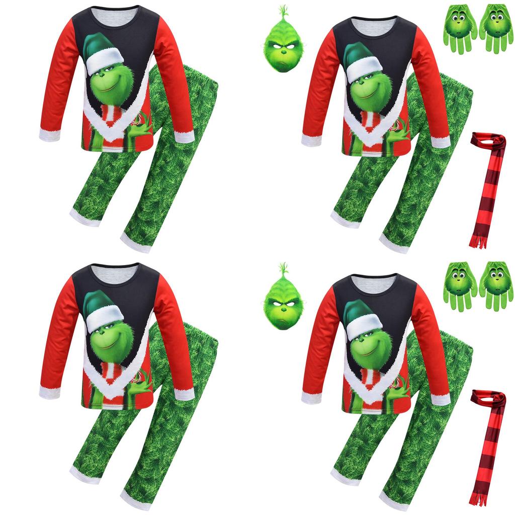 Festive Christmas Green Monster The Grinch Cosplay Pajamas Costume For Kids