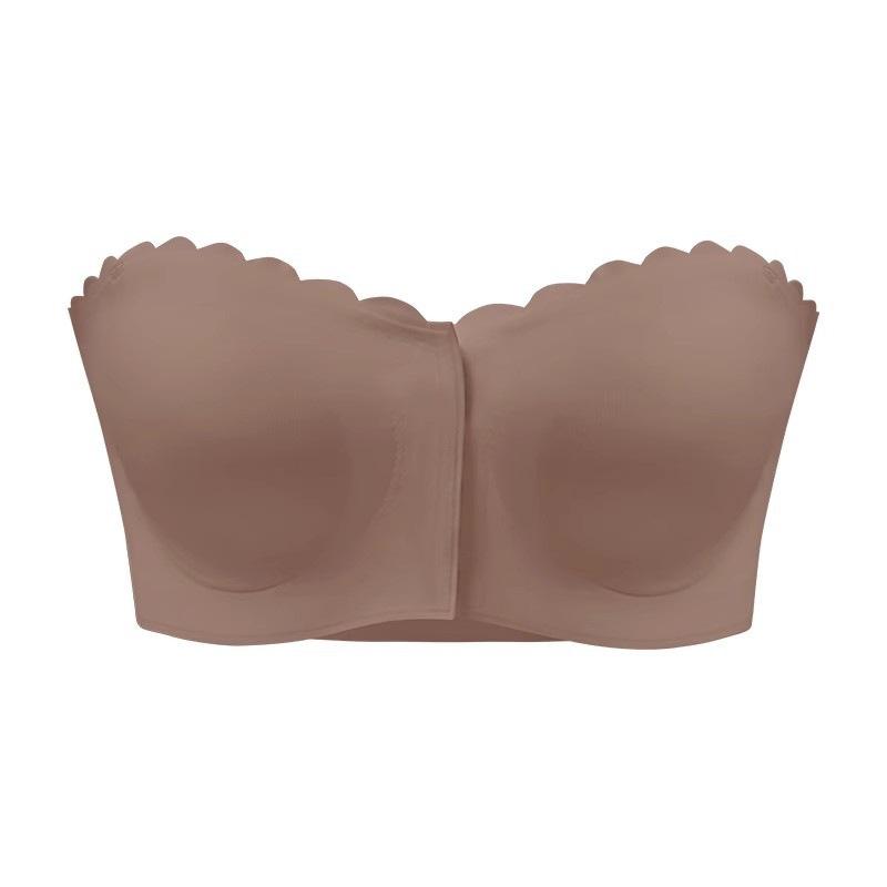 Strapless Front-Closure Bra With Scalloped Edge S коричневый
