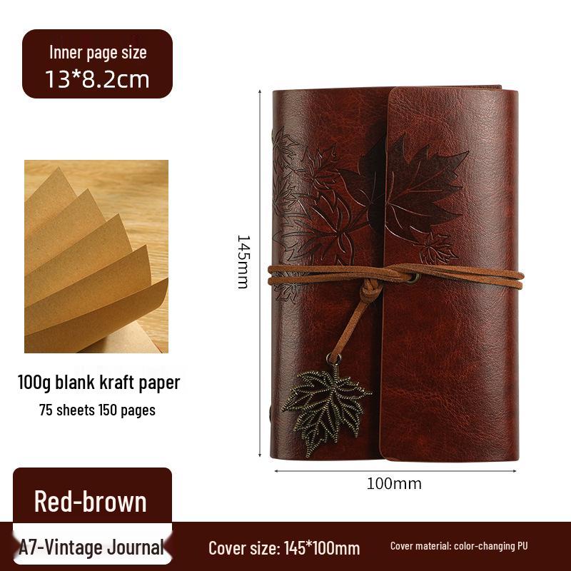 Maple Leaf Retro Loose-Leaf Notebook with Customizable Logo and Skin-Feel Cover