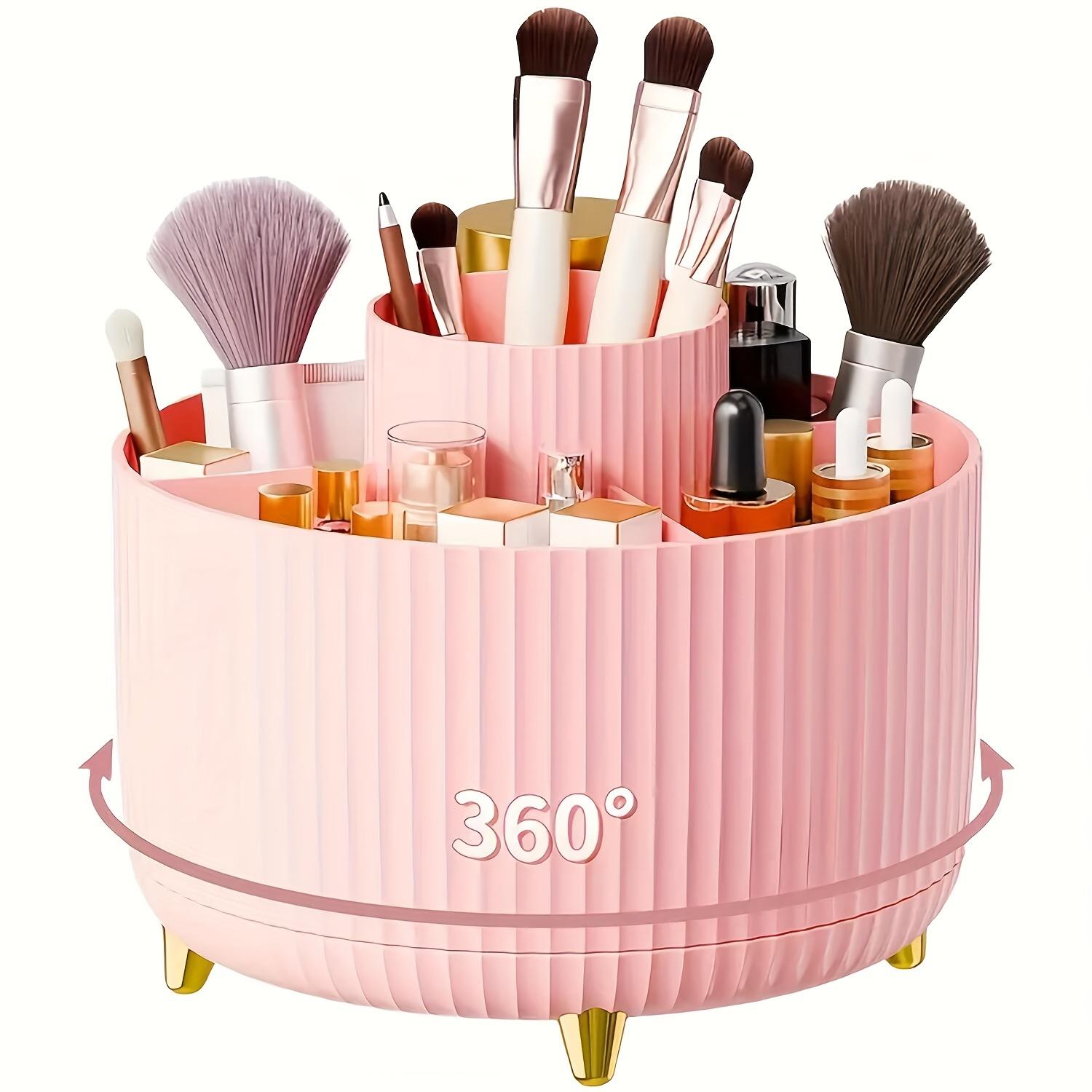 

Makeup brush storage container Desktop plastic bucket Dressing table lipstick eyeshadow cell box Stationery cosmetics storage box розовый
