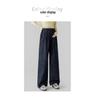 2026 Dark Blue Denim Wide-Leg Maternity Jeans - Ice Silk Straight Leg, Floor-Length for Spring/Summer