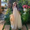 Heavy Industry Lace Mesh Disc Embroidered Dress, High-end Light Luxury Beige Long Sleeveless Dress Dress