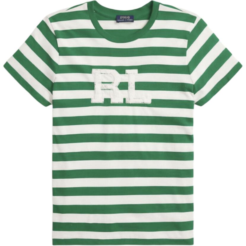 Polo Ralph Lauren Logo Striped Crew Neck Cotton Short Sleeve T-Shirt Women Tops 211906406-004