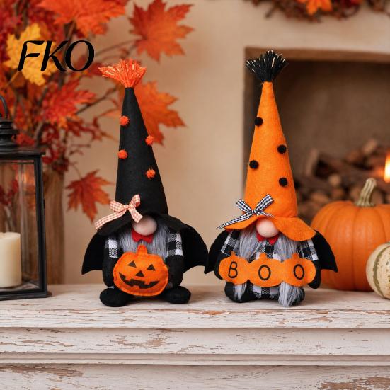 Holiday Gnome Decoration Halloween Plush Decoration, Spooky Orange Black Boo Pumpkin Swedish Tomte Decorative Toys Figurine, Elf Dwarf Ornaments