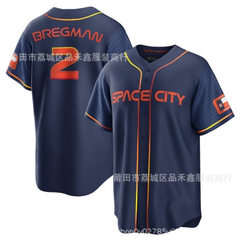 Mens Cotton Basketball Jersey Customizable Number 2 Bregman Style Sport Shirt Team Practice Casual Wear