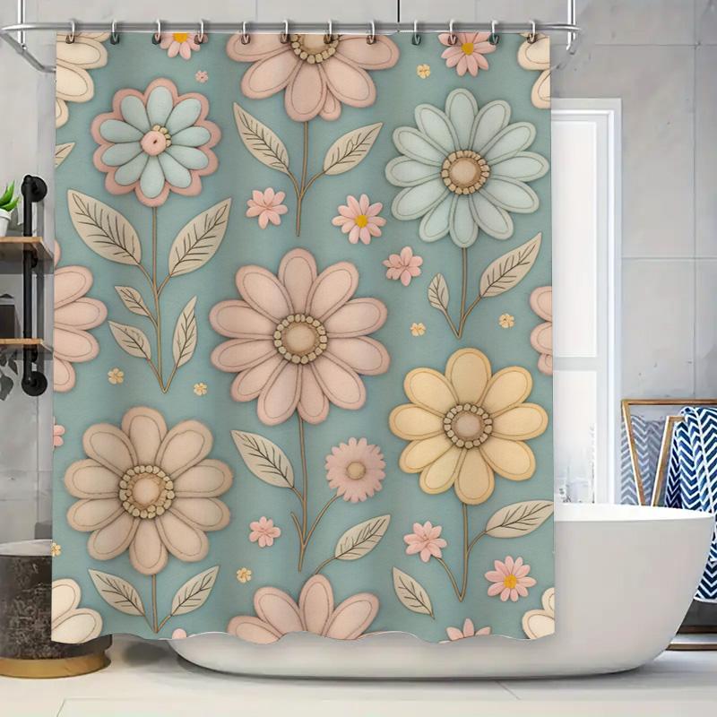 

Spring Garden Flower Printed Shower Curtain Blue Floral Decor For Bathroom Accessories Pink, Green, Yellow And White Made In Chi W60H190(CM)-1 Pcs